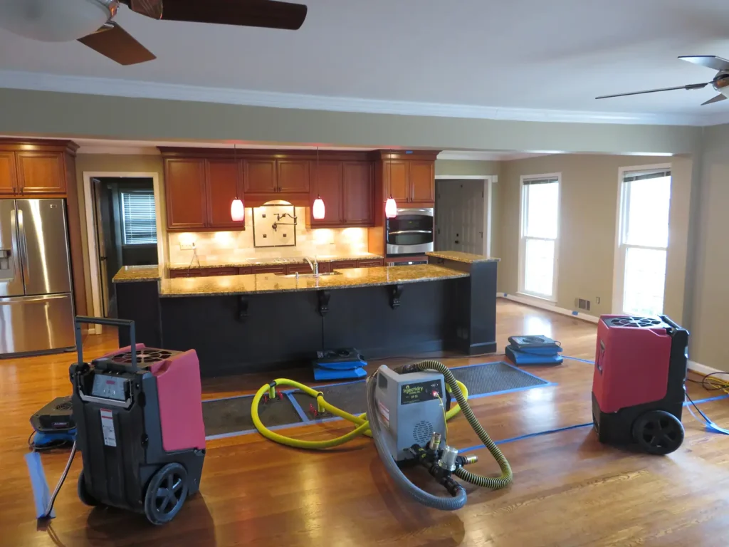 water damage restoration equipment in a home